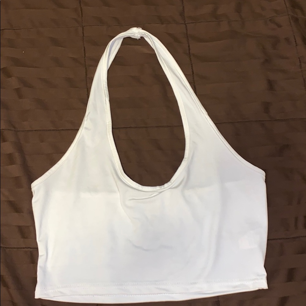 White Halter Tank Crop Top